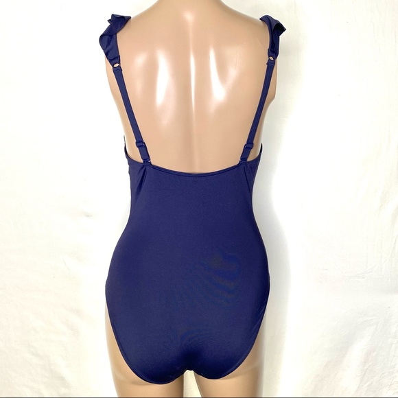 Sea Level Frill Ruffle Flounce Plunge One Piece Adj Strap Swimsuit - Picture 4 of 4